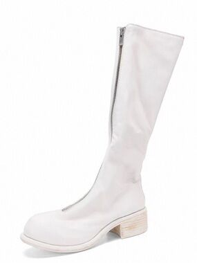 Guidi White Leather Mid-Calf Zip Heeled Boots